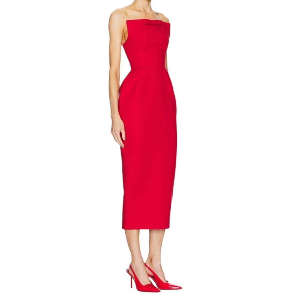 Helsa The S Curve Dress With Bow in Lipstick Red, Size XS - Picture 2 of 9